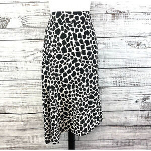 INC International Concepts Skirt sz 12 Black Ivory Giraffe High Low A Line Midi